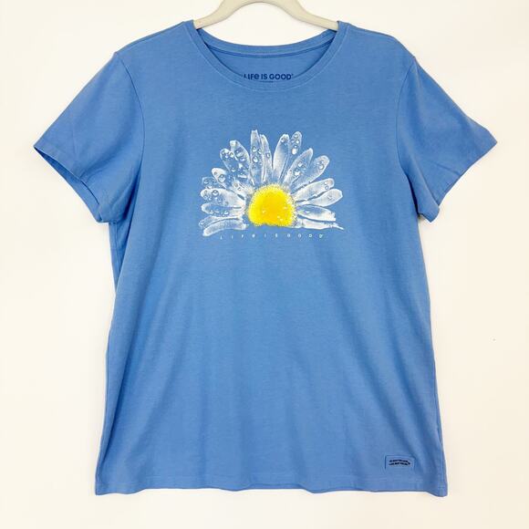 Life Is Good NWT Women's Crusher Tee Watercolor Daisy Blue Size Large - Picture 1 of 8